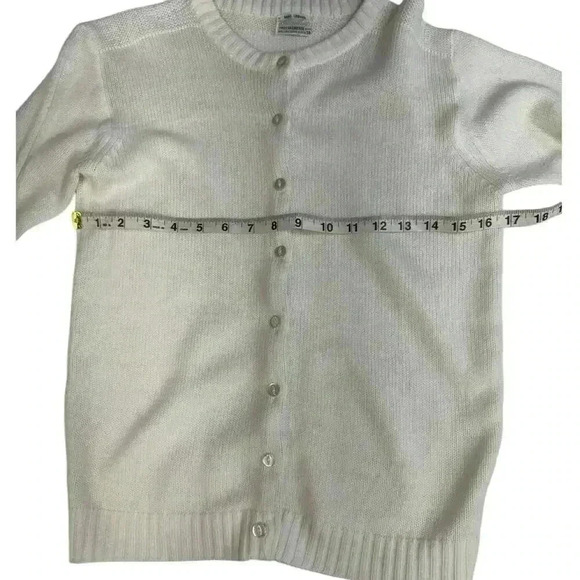 Vintage 100% Acrylic Button Down Cardigan Creamy Ivory Opaque Flat Buttons Sz 38 - Picture 10 of 12